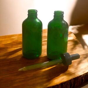 Set of Two Green Glass Bottle Droppers